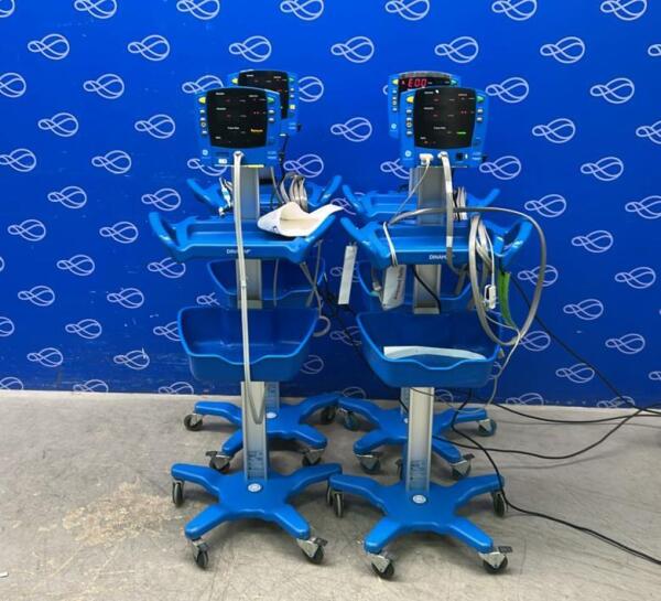 4 x GE Carescape Dinamap V100 Vital Signs Monitors on Rollstands