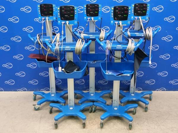 5 x GE Carescape V100 Dinamap Vital Signs Monitor on Rollstand