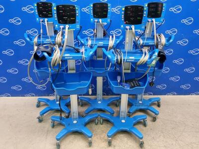 5 x GE Carescape V100 Dinamap Vital Signs Monitor on Rollstand