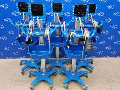 5 x GE Carescape V100 Dinamap Vital Signs Monitor on Rollstand