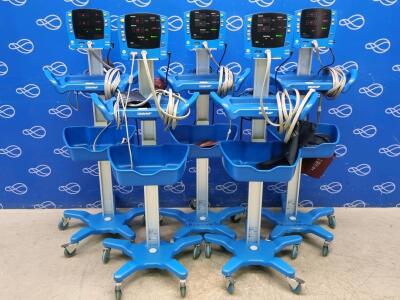 5 x GE Carescape V100 Dinamap Vital Signs Monitor on Rollstand