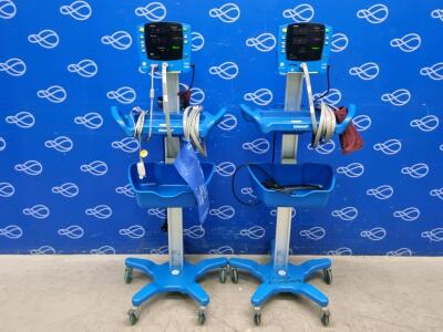 2 x GE Carescape V100 Dinamap Vital Signs Monitor on Rollstand
