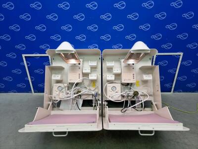 2 x Fisher & Paykel Manual Control Infant Warmer & Neopuff Infant Resuscitator on Wall-Mounted Cosycabinet