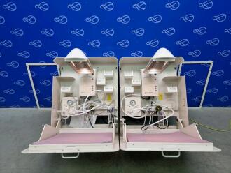 2 x Fisher & Paykel Manual Control Infant Warmer & Neopuff Infant Resuscitator on Wall-Mounted Cosycabinet