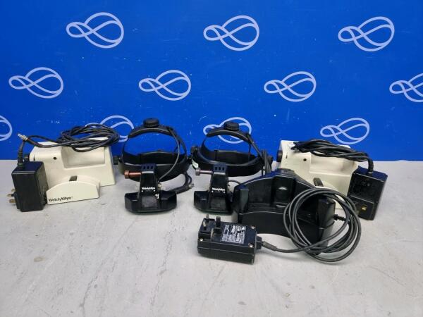 2 x Welch Allyn Indirect Ophthalmoscope with Charging Cradle and PSU, 1 x Keeler Charging Cradle and PSU for Indirect Ophthalmoscope