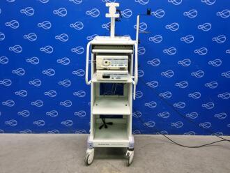 Olympus Visera OTV-S7 Video Processor and Olympus Visera CLV-S40 Light Source on Stack Trolley