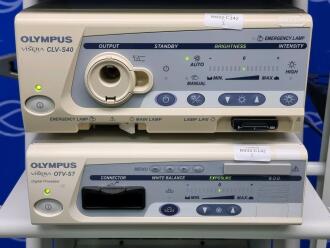 Olympus Visera OTV-S7 Video Processor and Olympus Visera CLV-S40 Light Source on Stack Trolley - 2