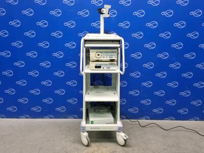 Olympus Visera OTV-S7 Video Processor and Olympus Visera CLV-S40 Light Source on Stack Trolley