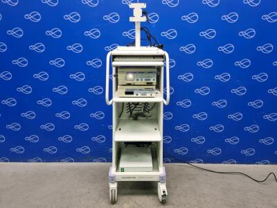 Olympus Visera OTV-S7 Video Processor and Olympus Visera CLV-S40 Light Source on Stack Trolley