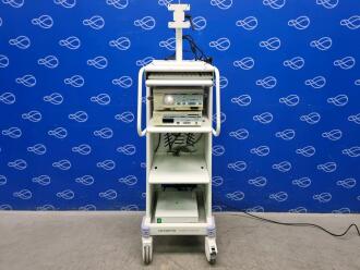 Olympus Visera OTV-S7 Video Processor and Olympus Visera CLV-S40 Light Source on Stack Trolley