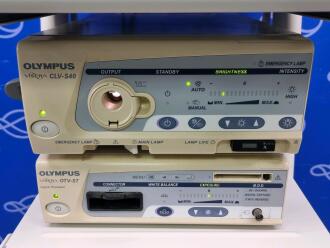 Olympus Visera OTV-S7 Video Processor and Olympus Visera CLV-S40 Light Source on Stack Trolley - 2