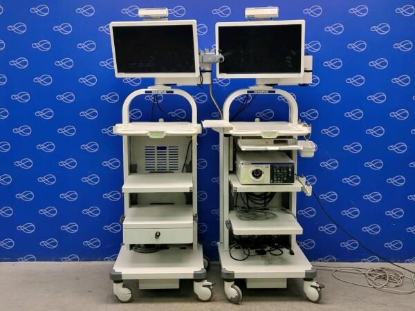 Olympus Evis Lucera Elite CLV-290SL Light Source with Two Olympus WM-NP2 Stack Trollies