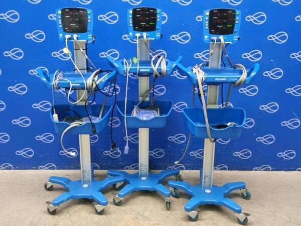 3 x GE Carescape V100 Dinamap Vital Signs Monitor on Rollstand