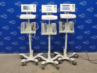 3 x Welch Allyn 75ME Connex Monitor and Welch Allyn 7000-APM Accessory Power Management Unit on Rollstand