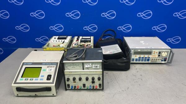 Farnell Stabilised Power Supply, Bio-Tek NIBP Monitor Tester, Merton QA-90 Mk2 Saferty Analyser, 2 x Eschmann ETS 2 Electrosurgical Test Set, Seaward Europa Plus PAT Tester
