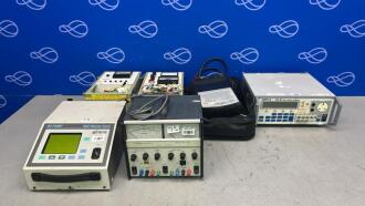 Farnell Stabilised Power Supply, Bio-Tek NIBP Monitor Tester, Merton QA-90 Mk2 Saferty Analyser, 2 x Eschmann ETS 2 Electrosurgical Test Set, Seaward Europa Plus PAT Tester