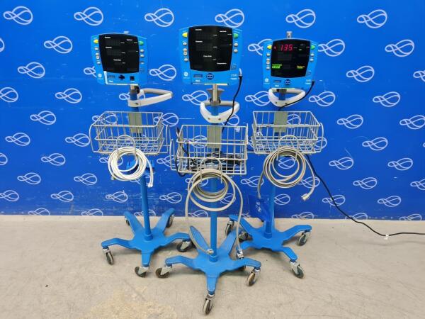 3 x GE Carescape Dinamap V100 Vital Signs Monitor on Rollstand