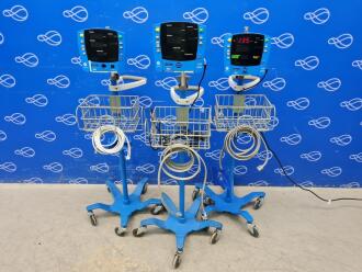 3 x GE Carescape Dinamap V100 Vital Signs Monitor on Rollstand