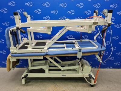1 x Huntleigh Akron A2282A/2/SHS and 1 x Huntleigh A2283/8/2HS 3-Section Electric Examination Couch