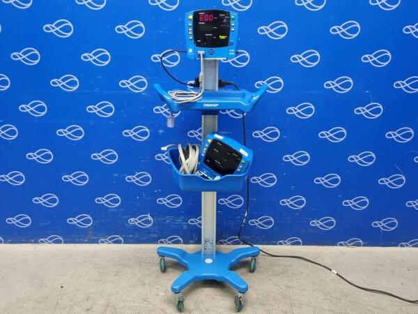 2 x GE Carescape V100 Dinamap on One Rollstand