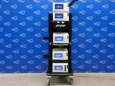 5 x Stryker SDC3 HD Information Management System on Stryker Stack Trolley - No HDDs