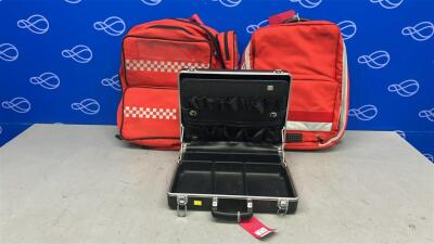 2 x Emergency Medical Back Packs & 1 x Black Carry Case
