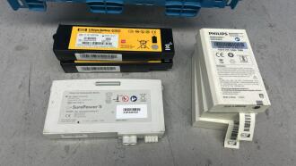 1 x Zoll SurePower 2 Rechargable Lithium Battery, 3 x Philips RICR19/66-2 Rechargable Li-on Batteries, 2 x Physio Control 11141-000156 Rechargable Lithium Batteries & Qty of Physio Control Therapy Cables - 2