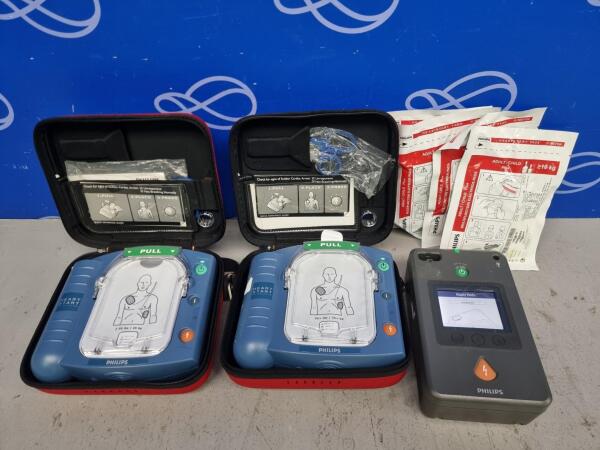 2 x Philips Heartstart HS1 Defibrillator & 1 x Philips Heartstart FR3 Defibrillator