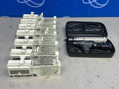 7 x CME Medical T34 Ambulatory Syringe Pumps & Welch Allyn Opthalmoscope in Case