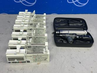 7 x CME Medical T34 Ambulatory Syringe Pumps & Welch Allyn Opthalmoscope in Case