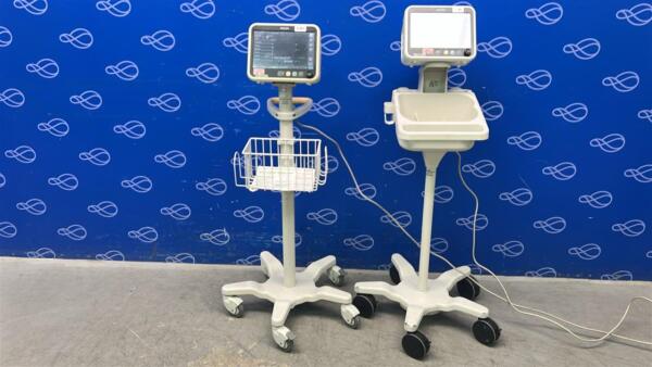 2 x Philips Efficia CM100 Patient Monitors on Rollstands