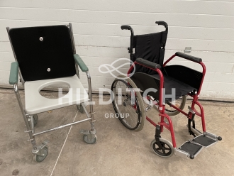 Unbranded Folding Self Propelling Wheelchair * Broken Wheel * & Aidapt Commode / Shower Chair - 2