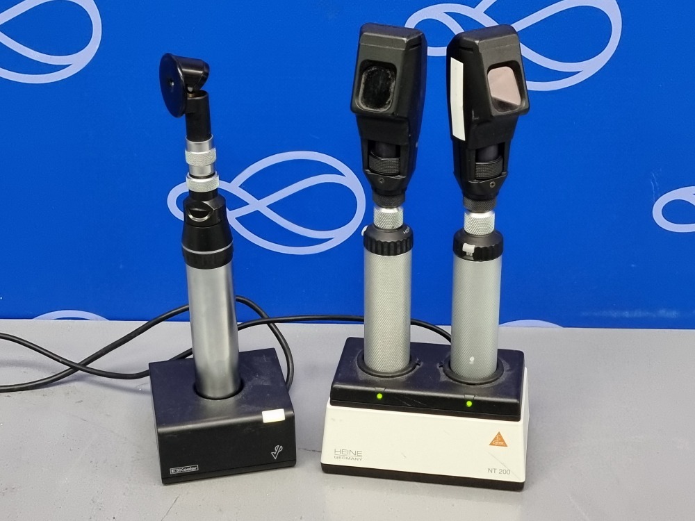 2 x Heine Beta 200 Ophthalmoscope with Charging Cradle and Hamblin