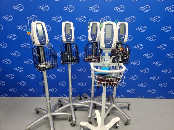 5 x Welch Allyn Spot Vital Signs Monitors on Rollstands