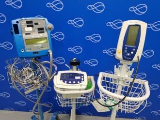 GE Dinamap PRO 400 Monitor, Welch Allyn 52N00 Series Monitor (Damaged), and Welch Allyn Spot Vital Signs Monitor on Rollstands - 2