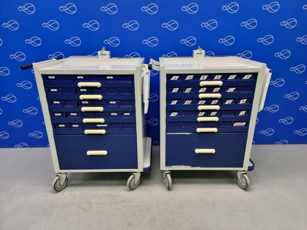 2 x Medisco Resus/Drugs Trollies with Lock and Key