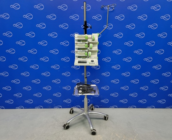 Fresenius Kabi Orchestra Base Primera with Three Fresenius Kabi Orchestra Module DPS Visio Syringe Drivers on One Dripstand